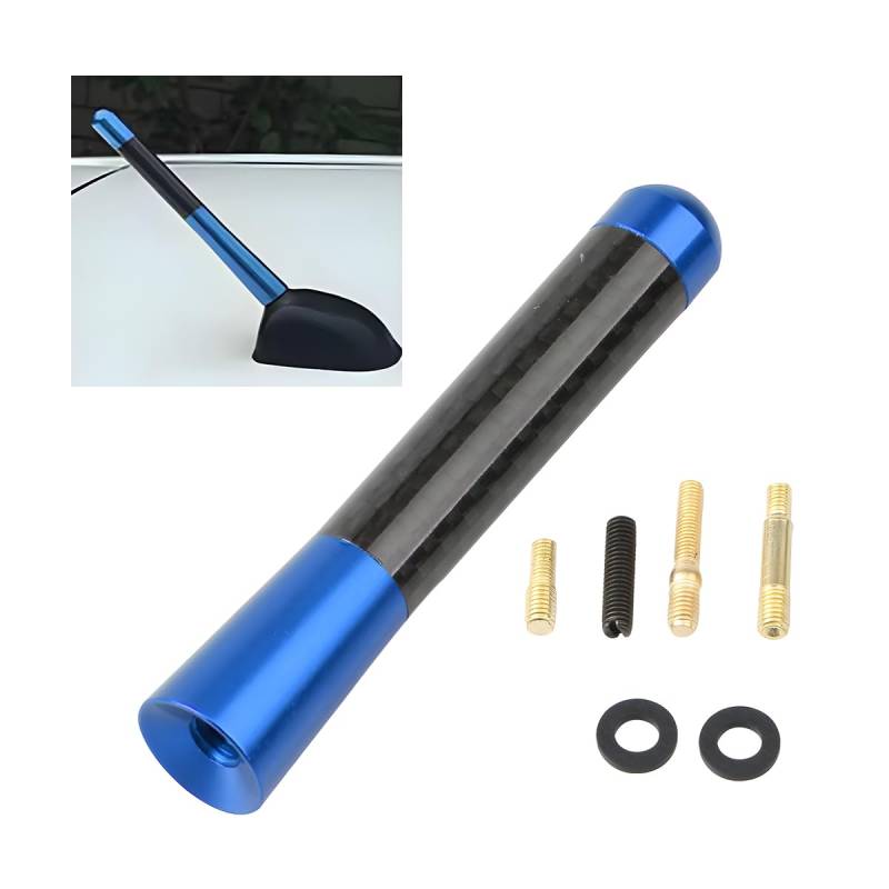 CGEAMDY Universal-Autoantenne Aus Aluminiumlegierung, Autoantenne 8cm Auto Kurzstab-Dachantenne, Auto-Mini-Antenne Aus Kohlefaser Mit Aluminiumgewinde(Blau) von CGEAMDY