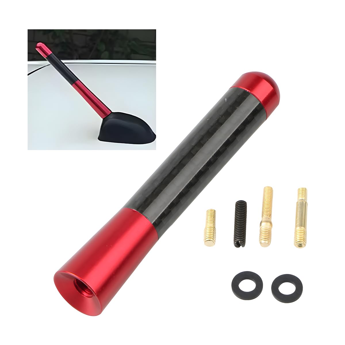 CGEAMDY Universal-Autoantenne Aus Aluminiumlegierung, Autoantenne 8cm Auto Kurzstab-Dachantenne, Auto-Mini-Antenne Aus Kohlefaser Mit Aluminiumgewinde(Rot) von CGEAMDY