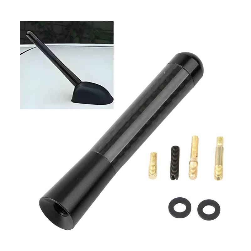 CGEAMDY Universal-Autoantenne Aus Aluminiumlegierung, Autoantenne 8cm Auto Kurzstab-Dachantenne, Auto-Mini-Antenne Aus Kohlefaser Mit Aluminiumgewinde(Schwarz) von CGEAMDY