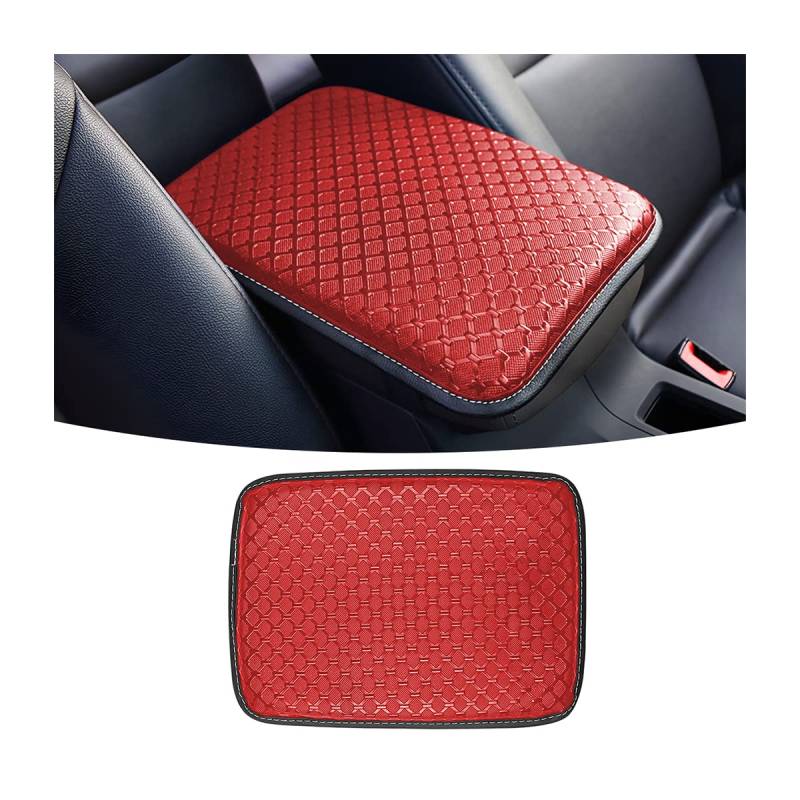 CGEAMDY Universal Center Console Lederpolster, Wasserdichte Auto Armlehne Sitz Box Cover Schutz, Interior Auto Mittelkonsolenabdeckung für Meisten Fahrzeuge(Rot) von CGEAMDY