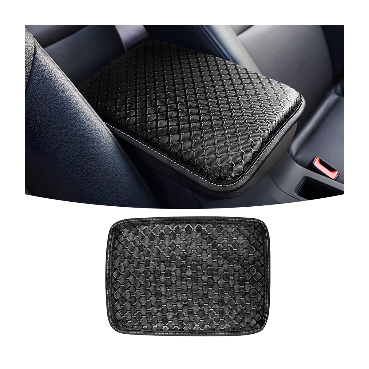 CGEAMDY Universal Center Console Lederpolster, Wasserdichte Auto Armlehne Sitz Box Cover Schutz, Interior Auto Mittelkonsolenabdeckung für Meisten Fahrzeuge(Schwarz) von CGEAMDY