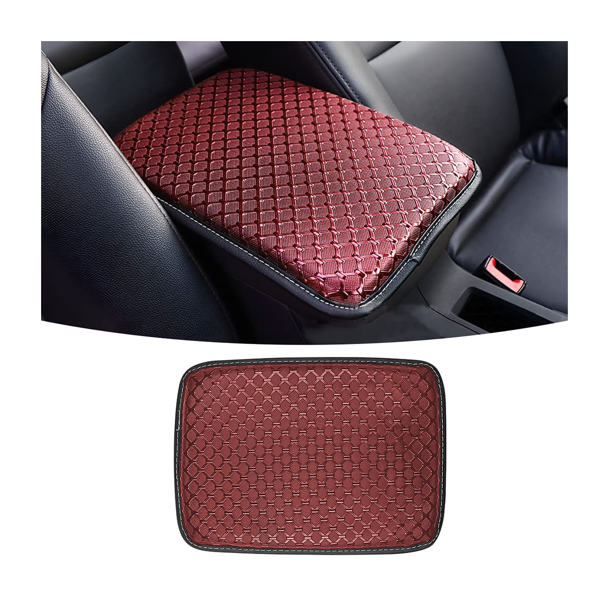 CGEAMDY Universal Center Console Lederpolster, Wasserdichte Auto Armlehne Sitz Box Cover Schutz, Interior Auto Mittelkonsolenabdeckung für Meisten Fahrzeuge(Weinrot) von CGEAMDY