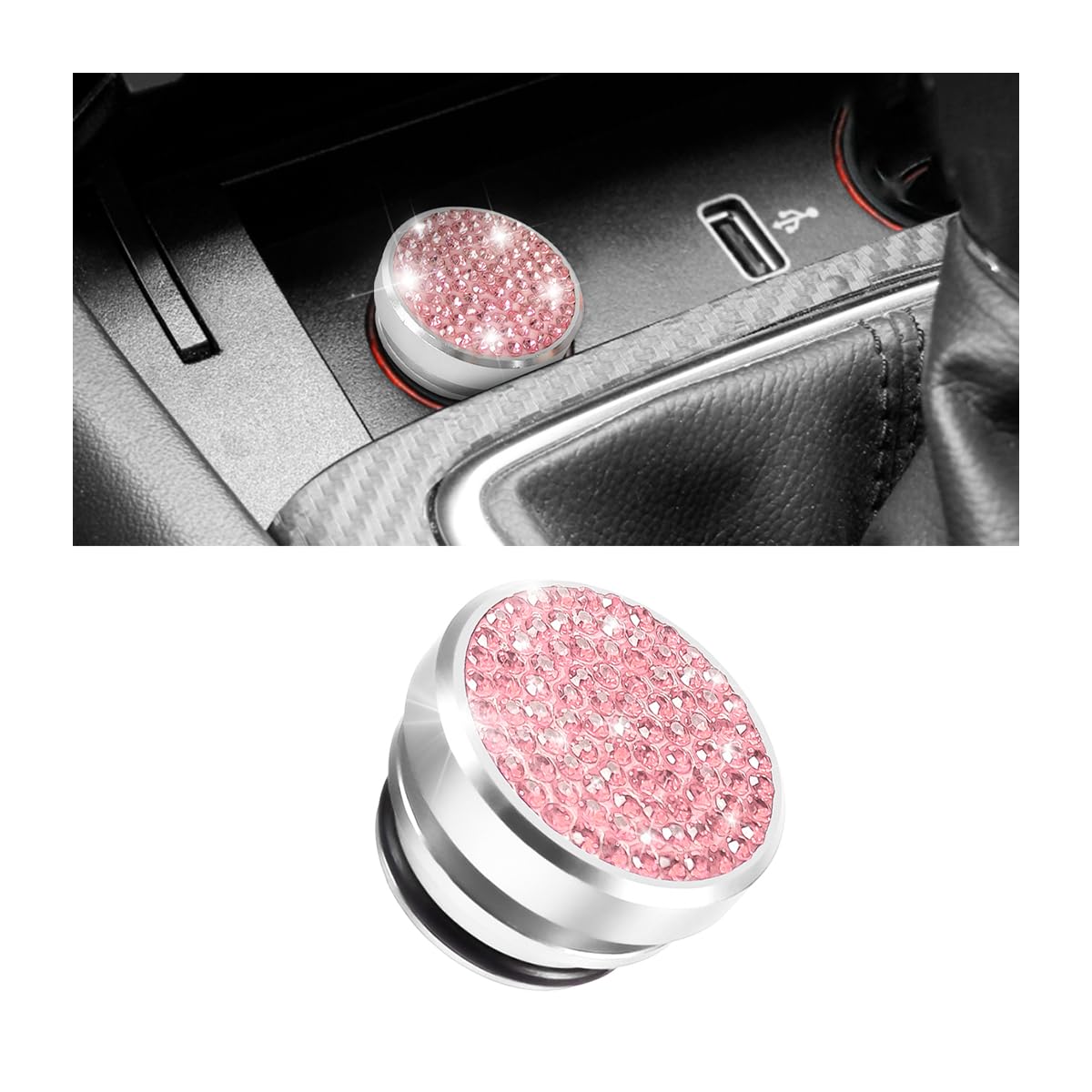 CGEAMDY Zigarettenanzünder Abdeckkappe, Auto-Zigarettenanzünder-Abdeckung, Bling Auto Zigarettenanzünder Stecker Abdeckung Kristall Staubdicht Universal(Rosa) von CGEAMDY