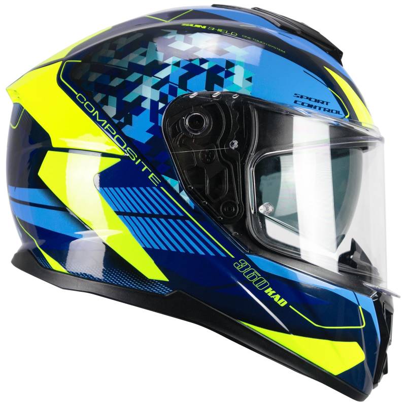 CGM Helm Full Face 360S Kad Race Blau Neongelb, M (57-58 cm) von CGM