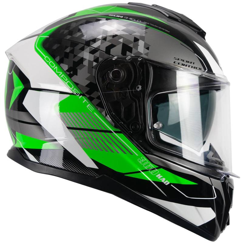 CGM Helm Full Face 360S Kad Race Grau Grün, S (55-56 cm) von CGM