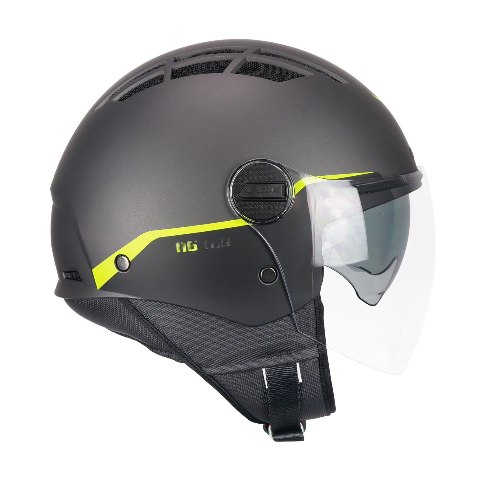 CGM Helm mit offenem Gesicht, 116G Air Bio, Graphit, Neongelb, matt, XS (53-54 cm) von CGM