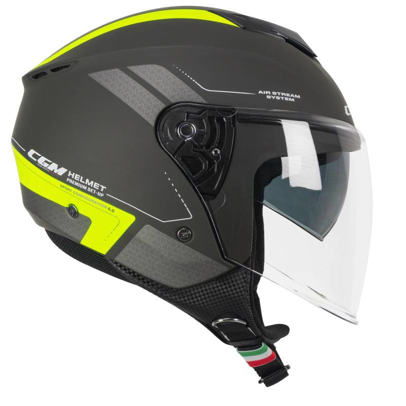 CGM Helm mit offenem Gesicht, 126G IPER City Graphit Neongelb matt, L (59 cm) von CGM