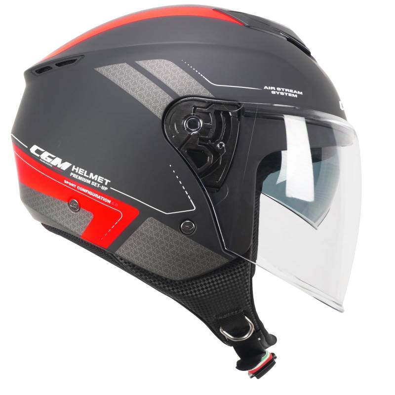 CGM Helm mit offenem Gesicht, 126G IPER City schwarz rot matt, XXL (61 cm) von CGM