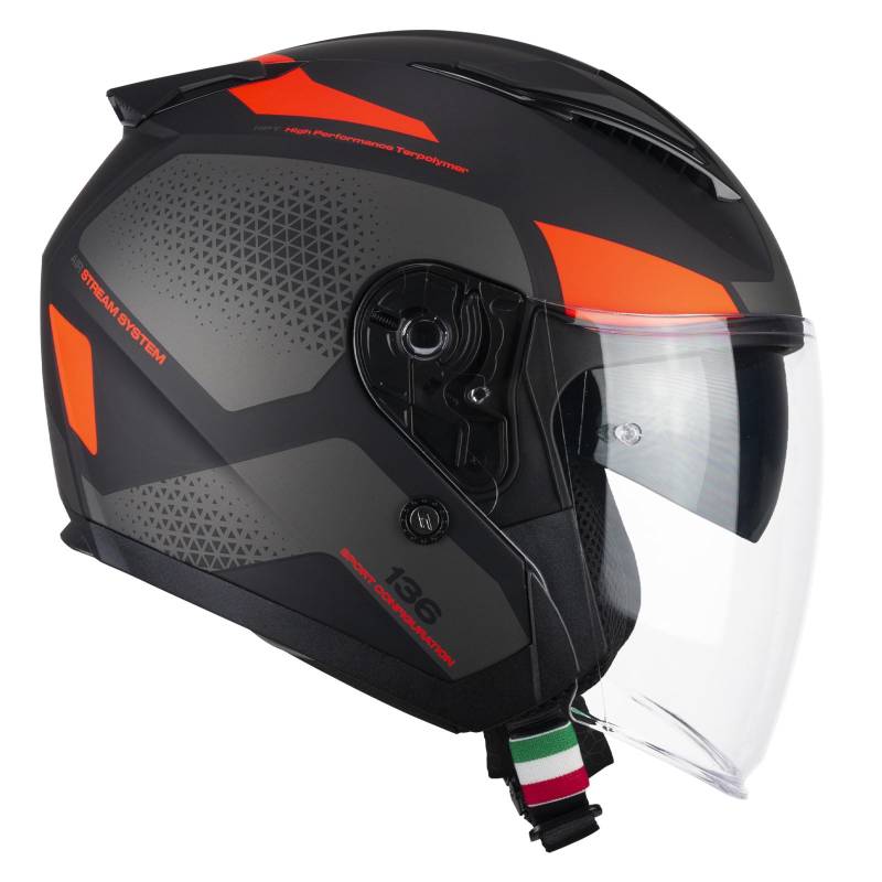 CGM Helm mit offenem Gesicht, 136G DNA Galaxy, Schwarz / Neonorange, matt, XL (60-61 cm) von CGM