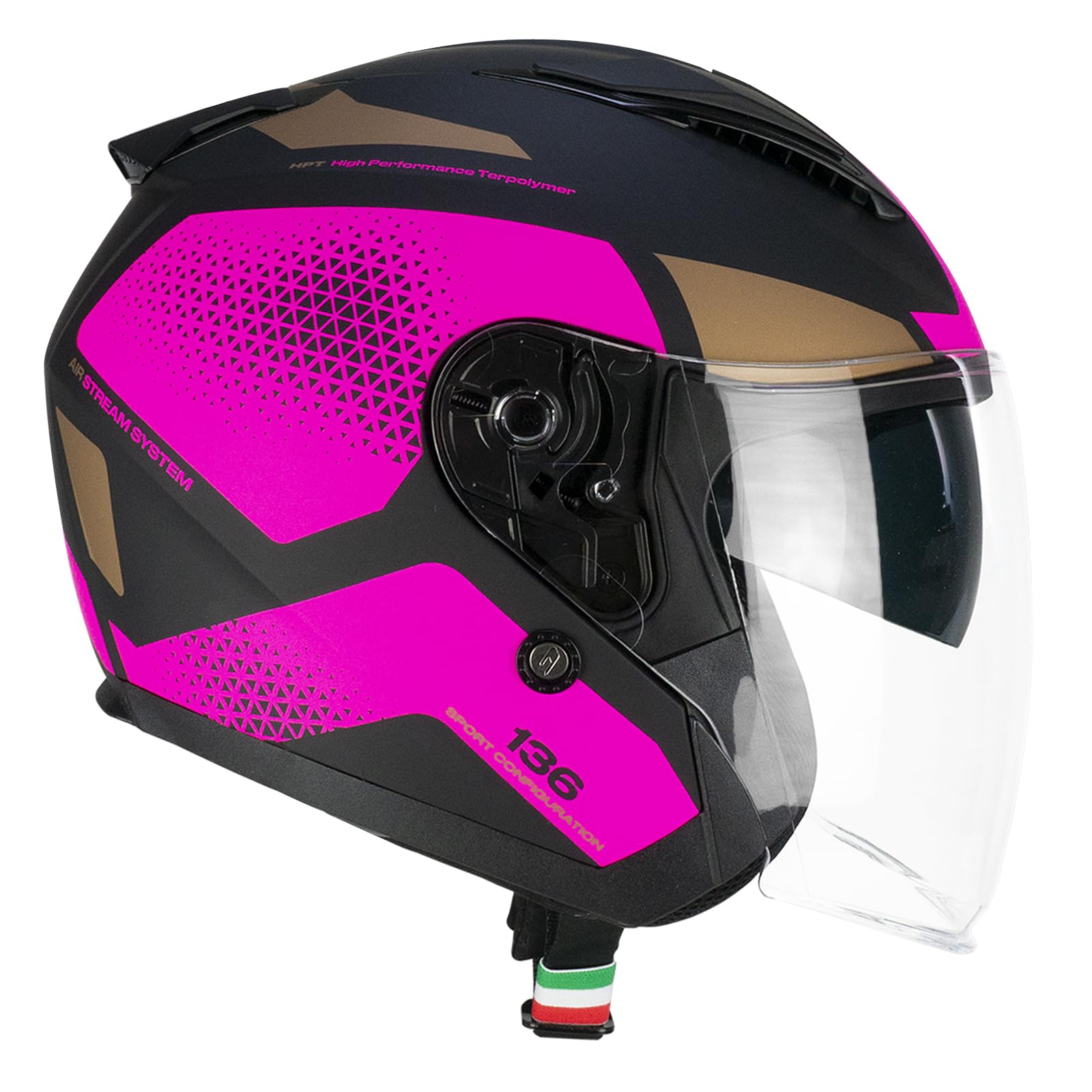 CGM Helm mit offenem Gesicht, 136G DNA Galaxy Schwarz Fuchsia, matt, XXL (62-63 cm) von CGM