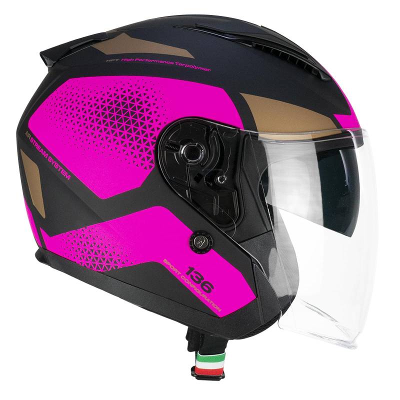 CGM Helm mit offenem Gesicht, 136G DNA Galaxy Schwarz Fuchsia Fluo matt, XXXL (64-65 cm) von CGM