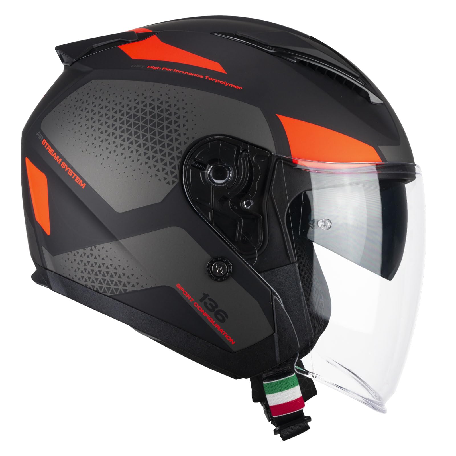 CGM Helm mit offenem Gesicht, 136G DNA Galaxy Schwarz Neonorange matt, M (57-58 cm) von CGM