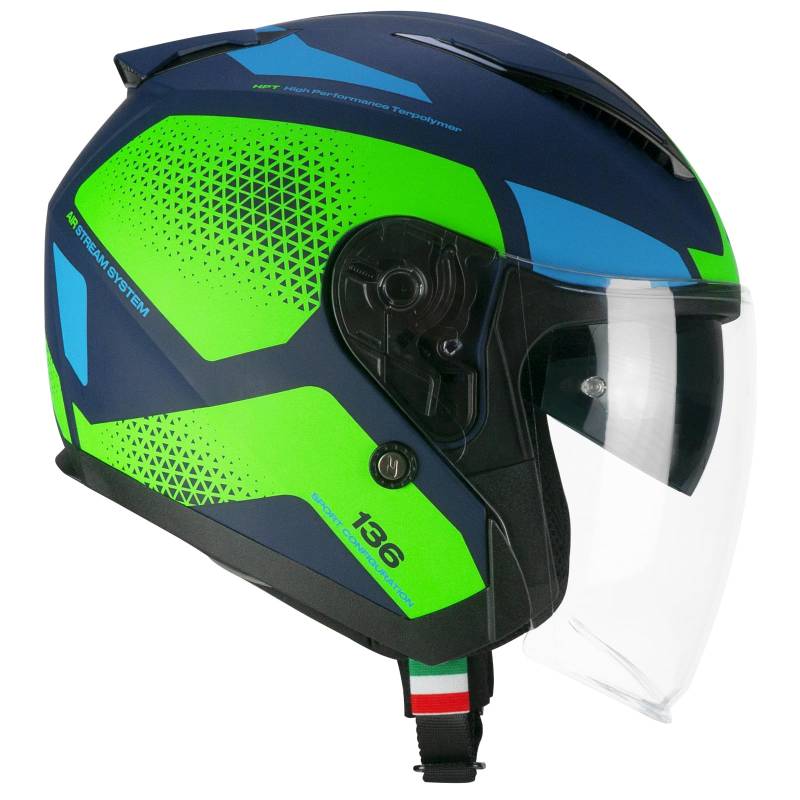 CGM Helm mit offenem Gesicht, 136G DNA Galaxy blau, neongrün, matt, S (55-56 cm) von CGM