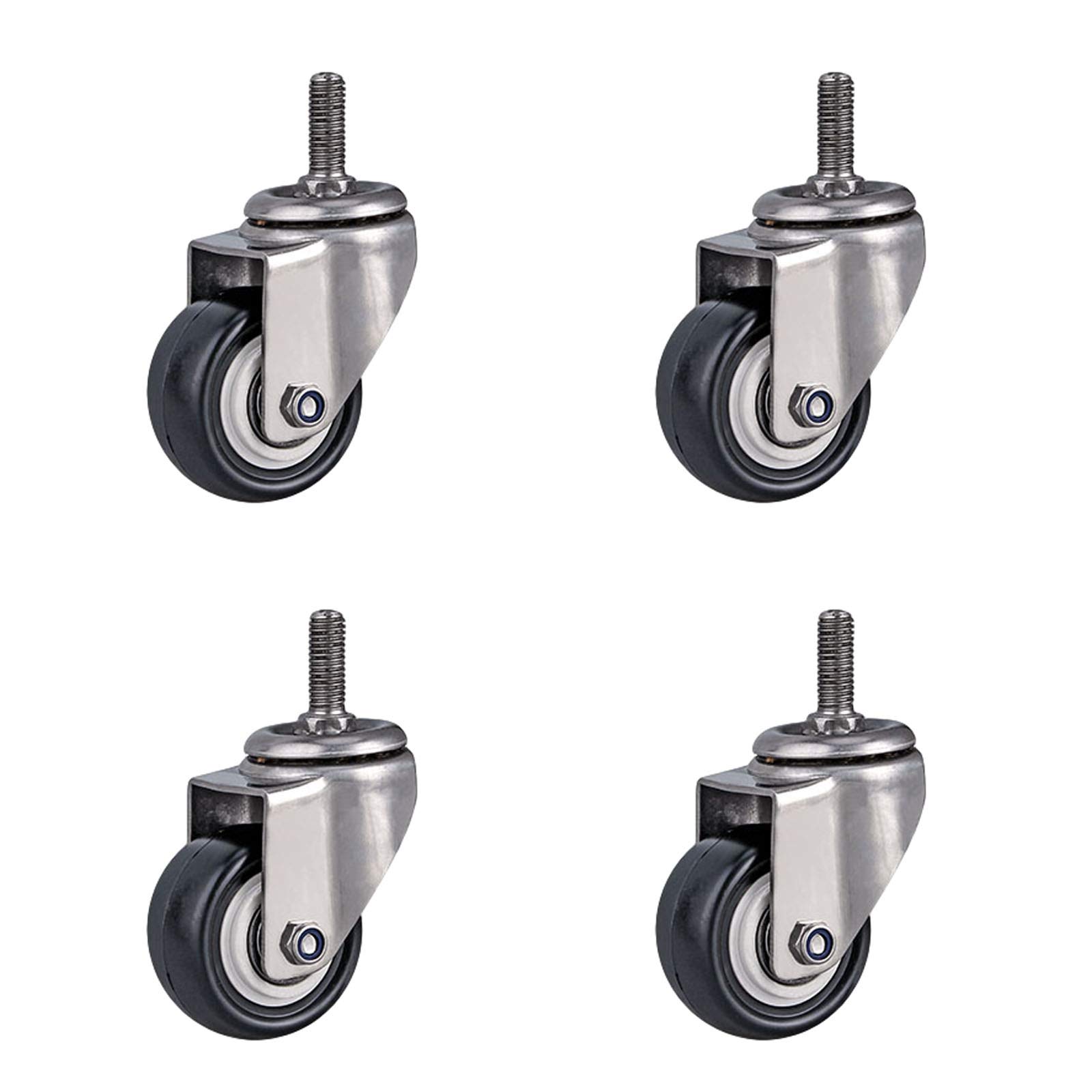 CHAASDEOM 4 Stück 2 Zoll Edelstahl-Lenkrollen mit Schraube, robuste Industrierolle mit Bremse, geräuschlos(Withoutbrake,Screw Diameter 10mm) von CHAASDEOM