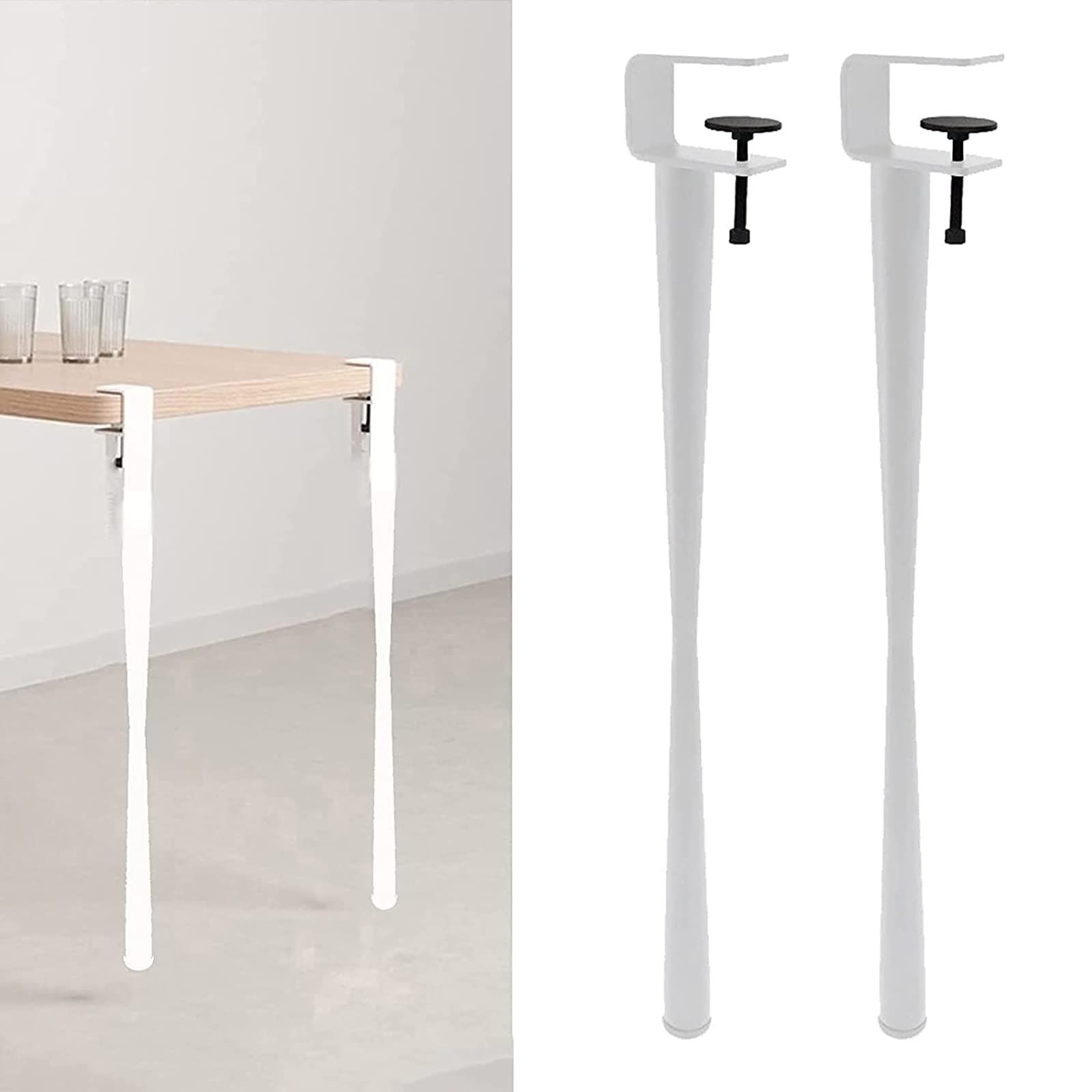 CHAASDEOM 4 Stück Tischbeine aus Metall, abnehmbare Tischklemmen aus Eisen, F-förmige Esstischfüße, Design ohne Stanzen for Schutz des Schreibtischs(White,75cm(30in)) von CHAASDEOM