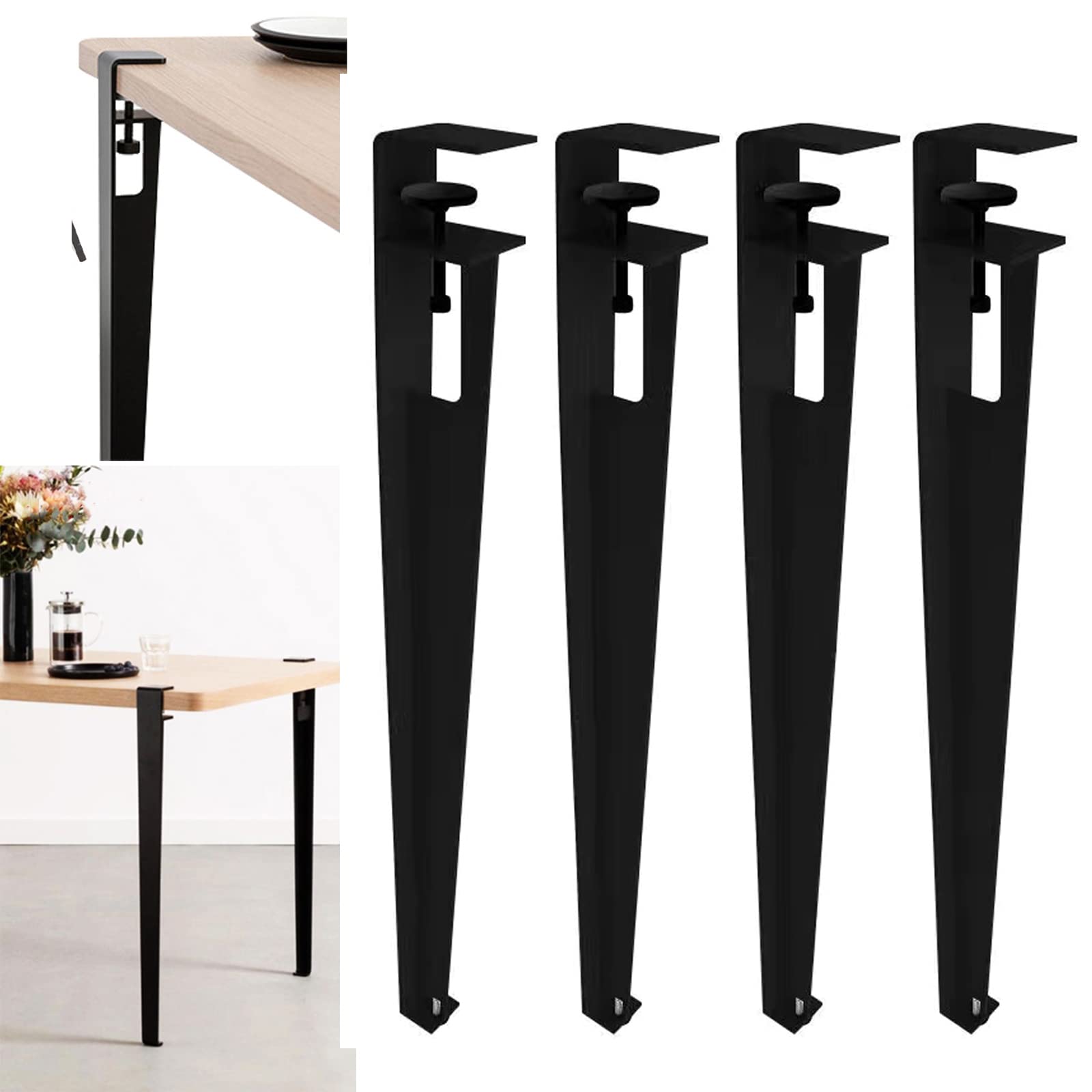 CHAASDEOM 4X Metal Adjustable Removable Table Clamp Legs,F-Shape Dining Desk Legs,No Punching Design to Protect The Desktop(Black) von CHAASDEOM