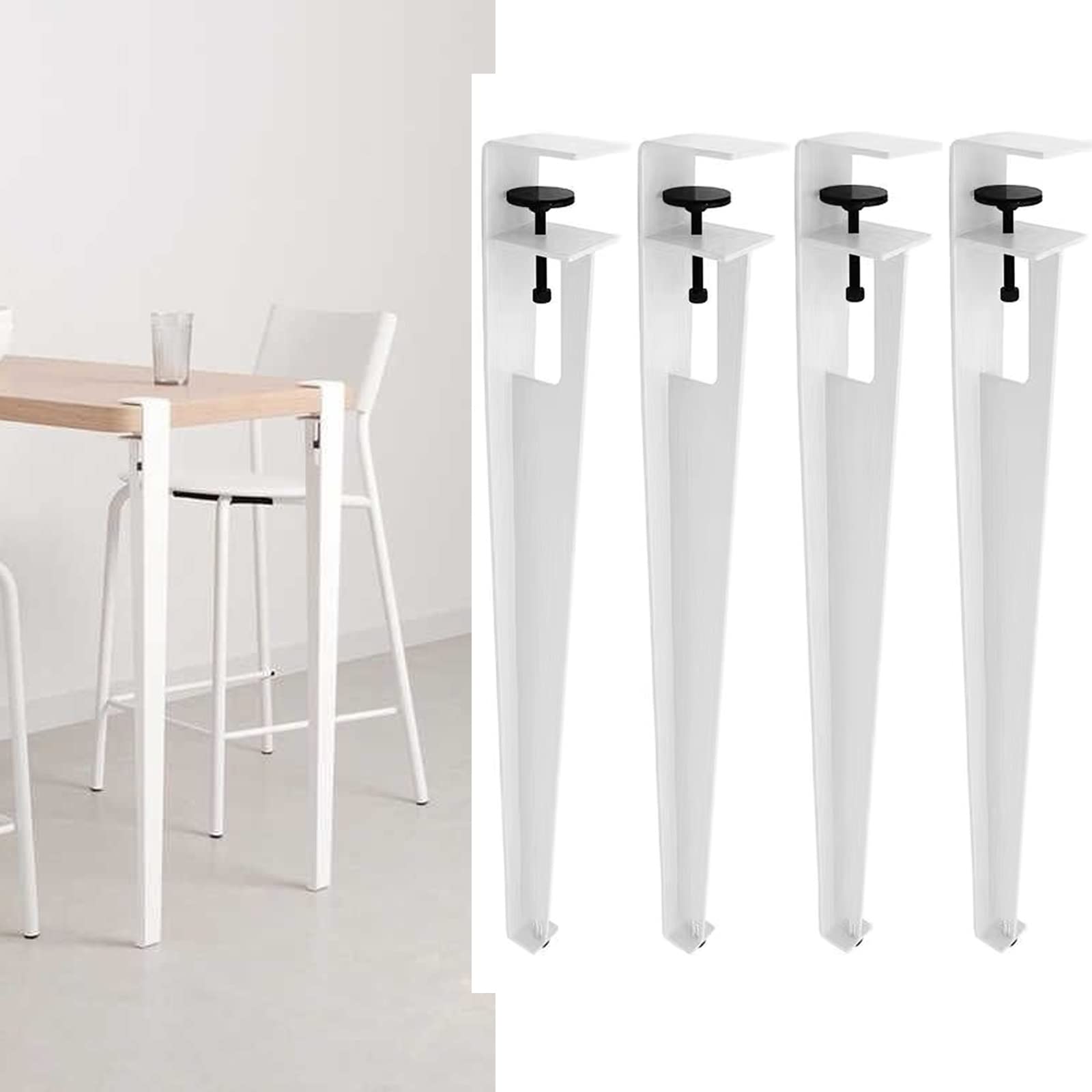 CHAASDEOM 4X Metal Adjustable Removable Table Clamp Legs,F-Shape Dining Desk Legs,No Punching Design to Protect The Desktop(White) von CHAASDEOM