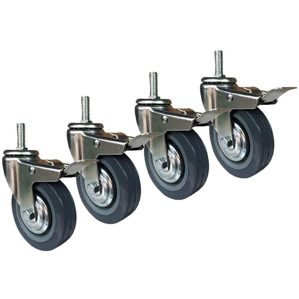 CHAASDEOM Lenkrolle 4 Zoll mit Bremsrädern M10/M12 Schwenkbare Hochleistungs-Industrierolle Grau 4er-Pack(4 x with Brakes,3inch M10) von CHAASDEOM