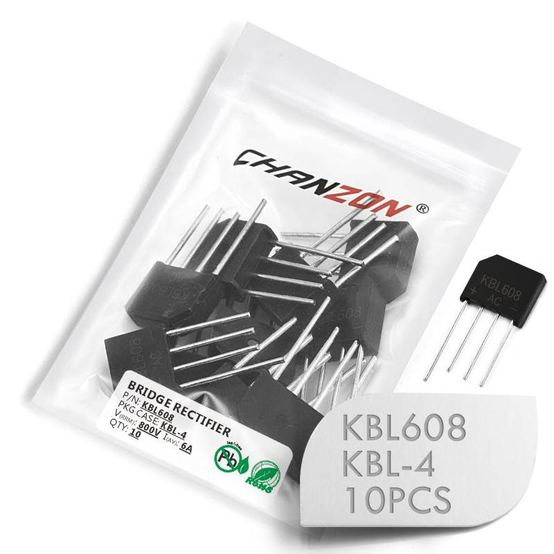 (Packung mit 10 Stück) Chanzon KBL608 Brückengleichrichterdiode 6A 800V KBL-4 (SIP-4) Einphasig Vollwellen 6 Ampere 800 Volt Elektronische Siliziumdioden von CHANZON