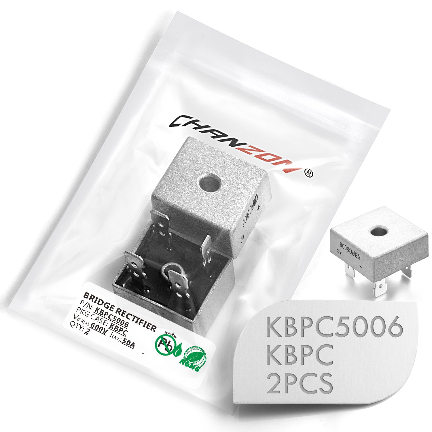 (Packung mit 2 Stück) Chanzon KBPC5006 Brückengleichrichterdiode 50A 600V KBPC einphasig Vollwellen 50 Ampere 600 Volt Elektronische Siliziumdioden von CHANZON