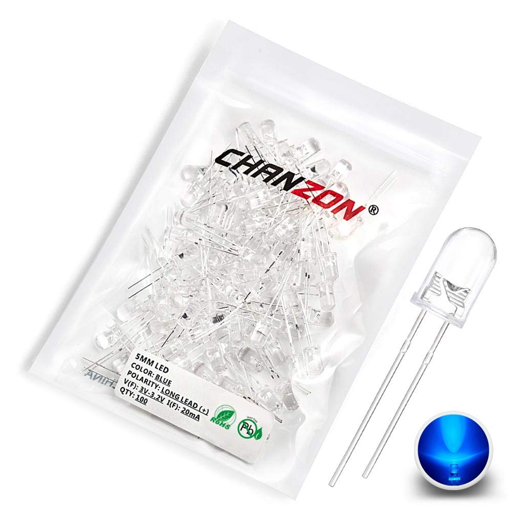 CHANZON 100 Stück 5mm Blaue LED-Dioden lichter (Klar Rund Transparent DC 3V 20mA) Helle Glühbirnen Lampen Elektronikkomponenten Anzeige Leuchtdioden von CHANZON