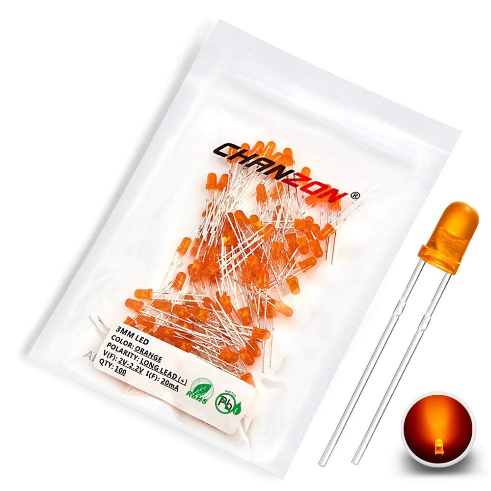 Chanzon 100 Stk. 3mm orange gestreute LED-Dioden lichter (farbige Linse mattiert rund DC 2V 20mA) Glühbirne Lampen Elektronikkomponenten Anzeige Leuchtdioden von CHANZON