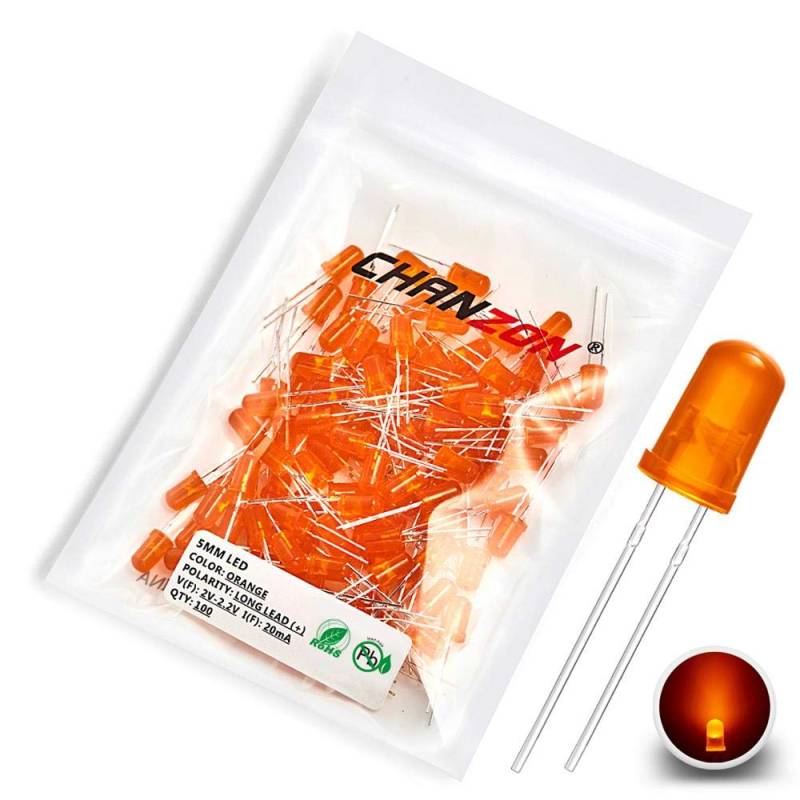 Chanzon 100 Stk. 5mm orange gestreute LED-Dioden lichter (farbige Linse rund DC 2V 20mA) Glühbirnen Lampen Elektronikkomponenten Anzeigelicht emittierende Dioden von CHANZON