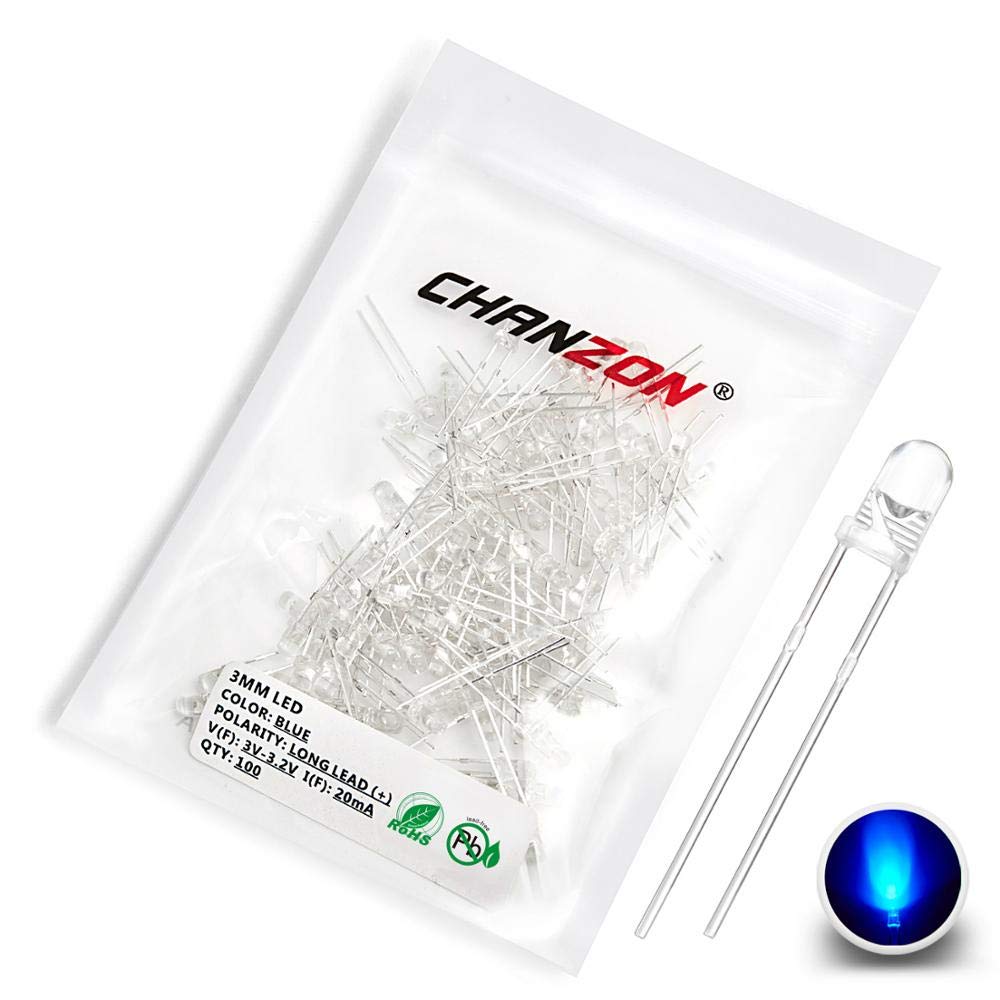 Chanzon 100 Stück 3mm Blaue LED-Dioden lichter (Klar Rund Transparent DC 3V 20mA) Helle Glühbirnen Lampen Elektronikkomponenten Anzeige Leuchtdioden von CHANZON