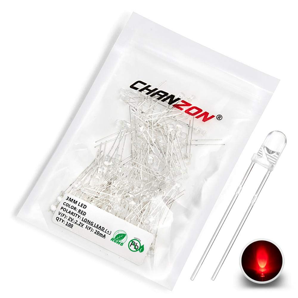 Chanzon 100 Stück 3mm rote LED-Dioden lichter (klar rund transparent DC 2V 20mA) Helle Glühbirnen Lampen Elektronikkomponenten Anzeigeleuchtdioden von CHANZON