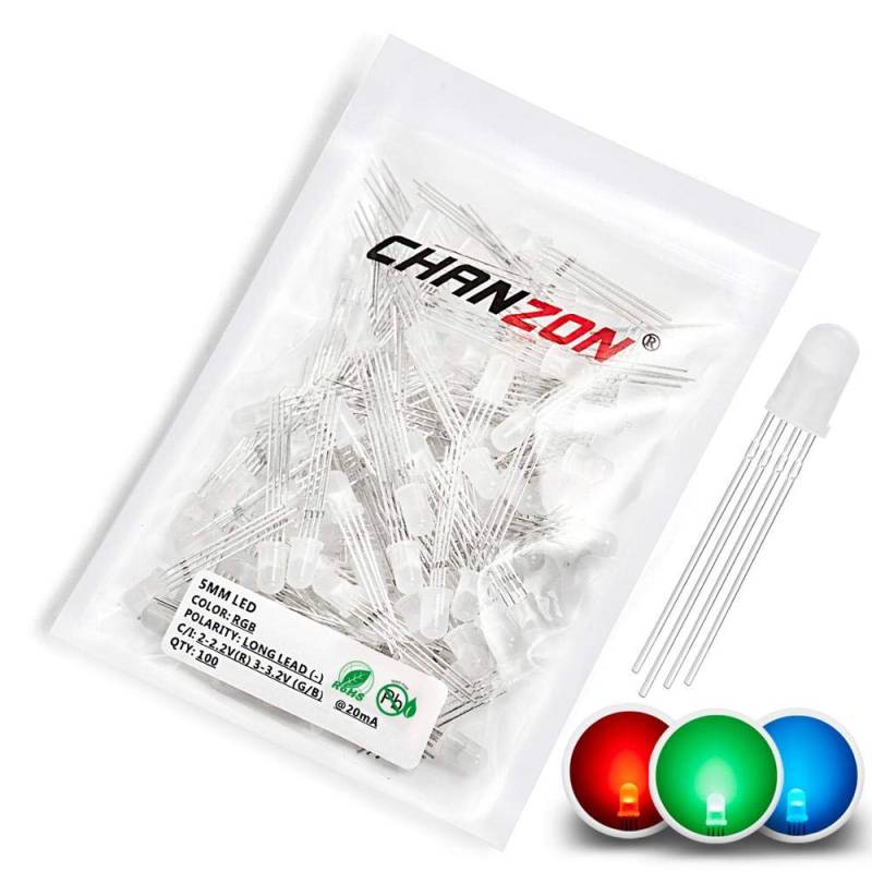 Chanzon 100 Stück 5mm RGB Multicolor Diffuse LED-Dioden lichter Gemeinsame Kathode (Frosted Round Tricolor) 4 Pin Helle Glühbirne Lampen Elektronikkomponenten Anzeige Leuchtdioden von CHANZON