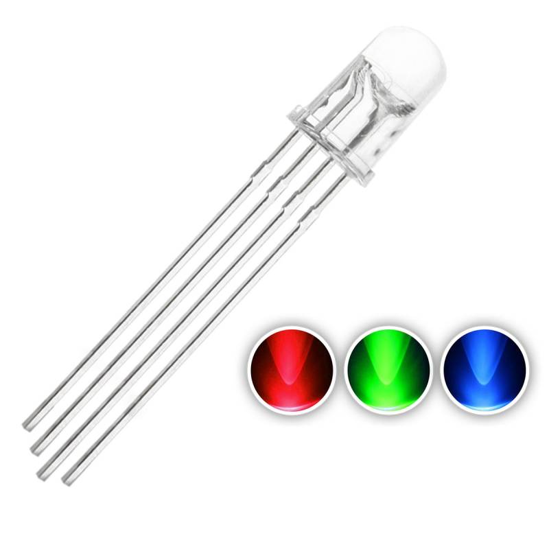 Chanzon 100 Stück 5mm RGB Multicolor LED Diodenlichter Gemeinsame Kathode (Klar Rund Transparent 3 Farben) 4 Pin Helle Glühbirne Lampen Elektronikkomponenten Anzeige Leuchtdioden von CHANZON