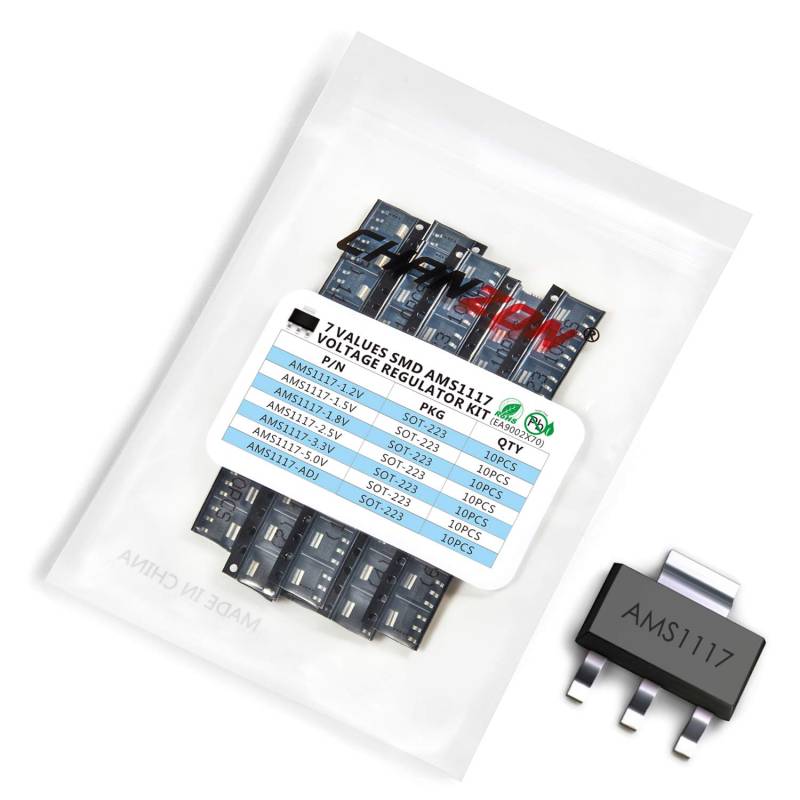 Chanzon7 Werten (1,2 V 1,5 V 1,8 V 2,5 V 3,3 V 5 V) 70pcs AMS 1117 SOT-223 Kit mit Low-Dropout-Spannungsregler SMD-Transistor Je 10 Stück von CHANZON