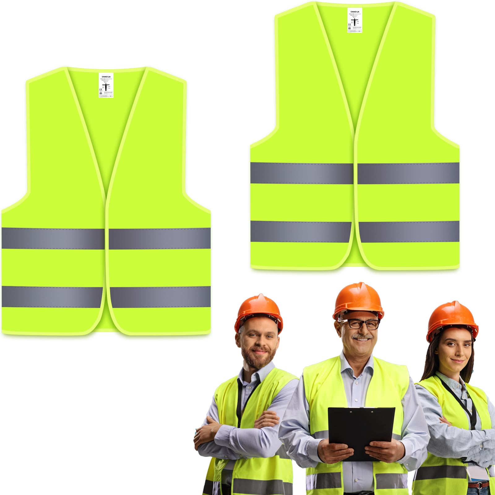 Warnweste Auto 2er Set,High Visibility Vests,Warnweste Fahrrad,Sicherheitswesten Für Erwachsene,Reflektierende Weste für Männer und Frauen.EN ISO 20471.Reflektierende Notfallweste.Yellow Safety Vest. von CHAO LA