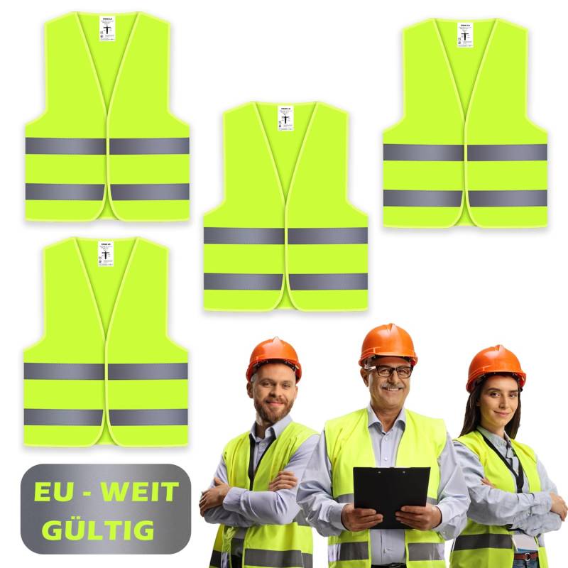 Warnweste Auto 4er Set,High Visibility Vests,Warnweste Fahrrad,Sicherheitswesten Für Erwachsene,Reflektierende Weste für Männer und Frauen.EN ISO 20471.Reflektierende Notfallweste.Yellow Safety Vest. von CHAO LA