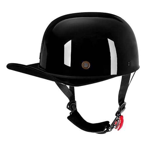 Halbschalenhelm,Retro Helm Motorrad,Retro Helm mit ece zulassung,Baseball-Helme Motorrad Halbhelm MäNner Frauen Mofa Helm (L,Glänzendes Schwarz) von CHAO YANG