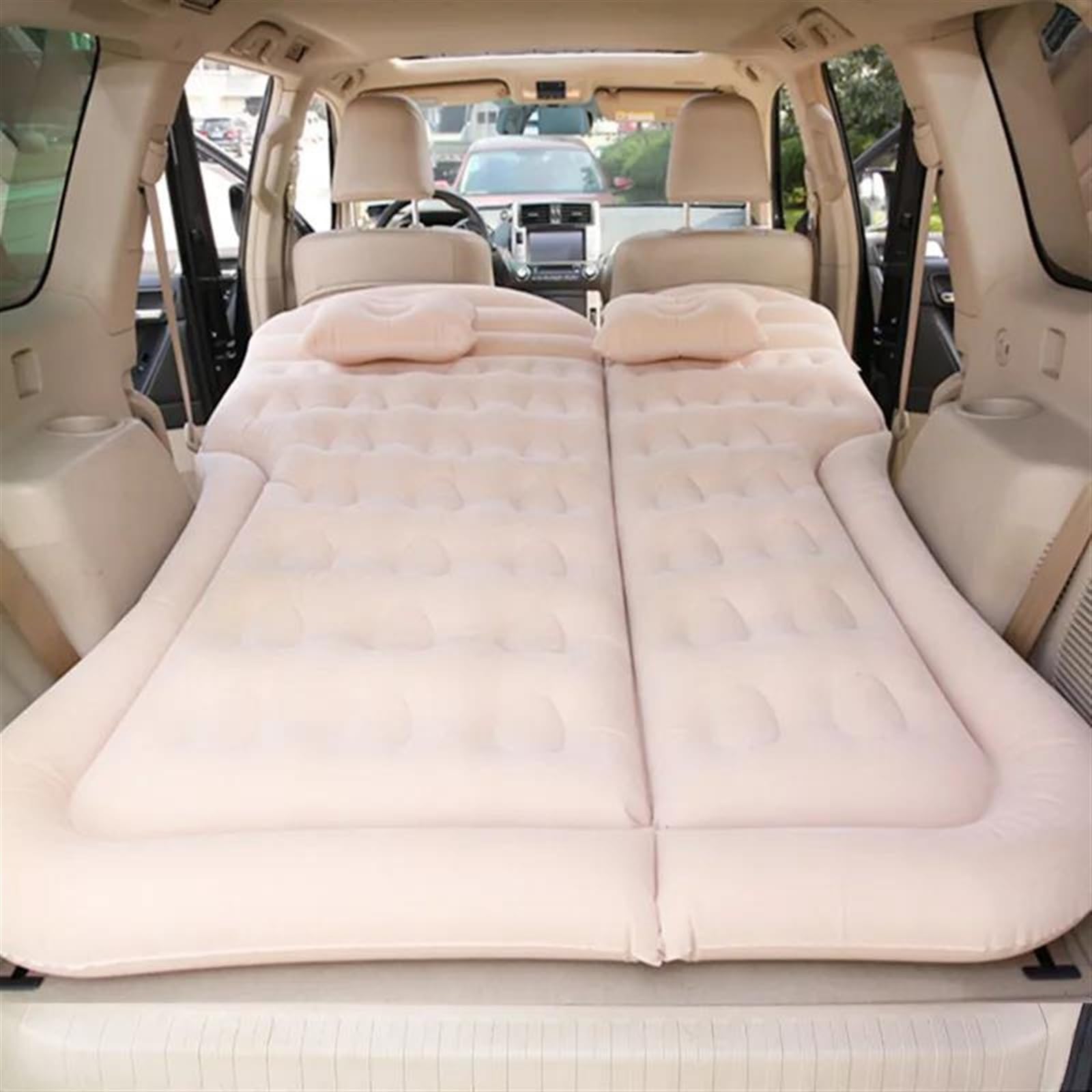 CHEFRU Auto Aufblasbares Bett Luftkissen Auto Reisebett Zubehör Auto Klappbare Reisematratze SUV Hinten Für Sitzmatratze Kofferraum Luftmatratze Luftmatratze Luftmatratzen Auto(Beige) von CHEFRU