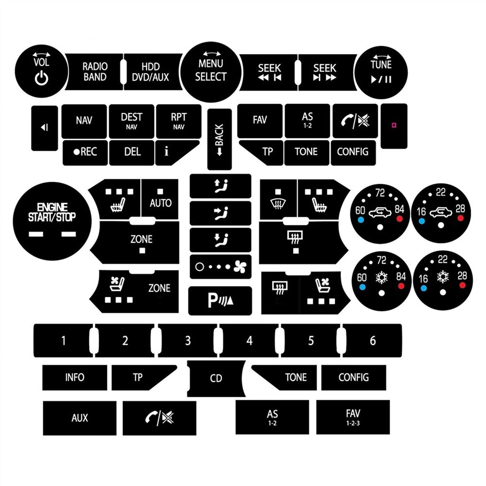 CHEFRU Fahrzeuginnenraum 1 Satz Schwarzer Auto-Klimasteuerungs-Radio/Klimasteuerungsknopf-Reparaturknopf-Aufkleber-Reparaturaufkleber Compatible with SAAB 9-5NG 9-4X von CHEFRU