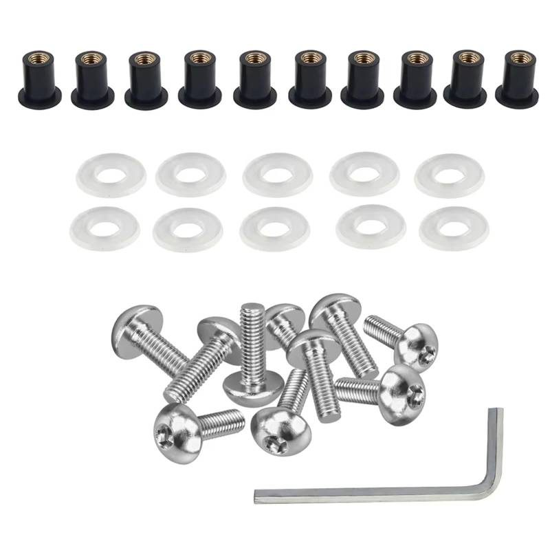 Motorrad Schrauben Kompatibel Mit Aprilia Motorrad-Windschutzscheibenhalterung Wellnuts-Schrauben 5 Mm Motorrad-Windschutzscheiben-Schraube, Motorrad-Verkleidungsschrauben Schrauben-Set Mutter(Silver) von CHEFRU