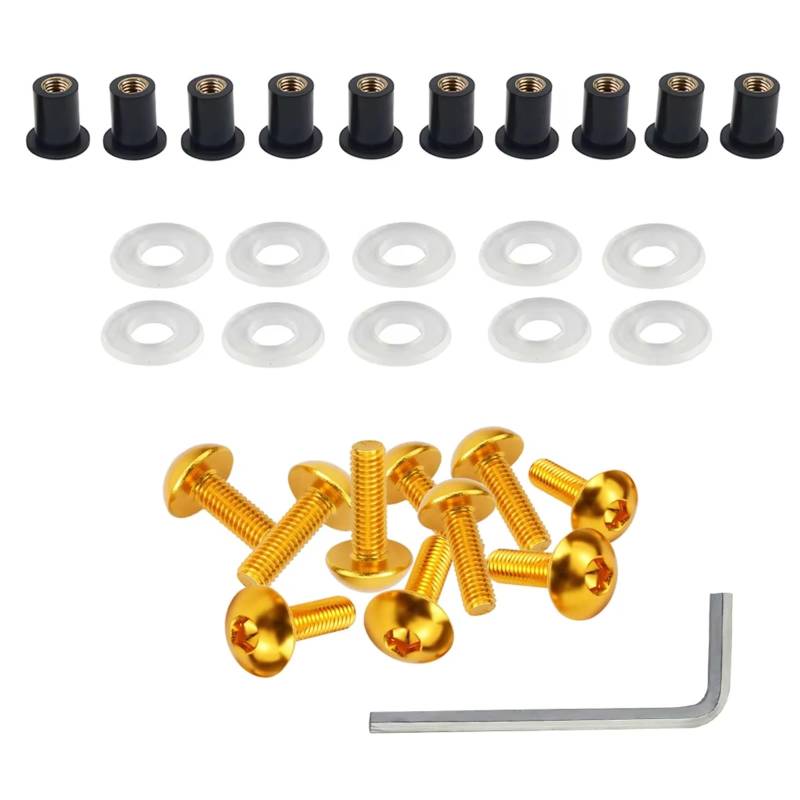 Motorrad Schrauben Kompatibel Mit Aprilia Motorrad-Windschutzscheibenhalterung Wellnuts-Schrauben 5 Mm Motorrad-Windschutzscheiben-Schraube, Motorrad-Verkleidungsschrauben Schrauben-Set Mutter(Yellow) von CHEFRU