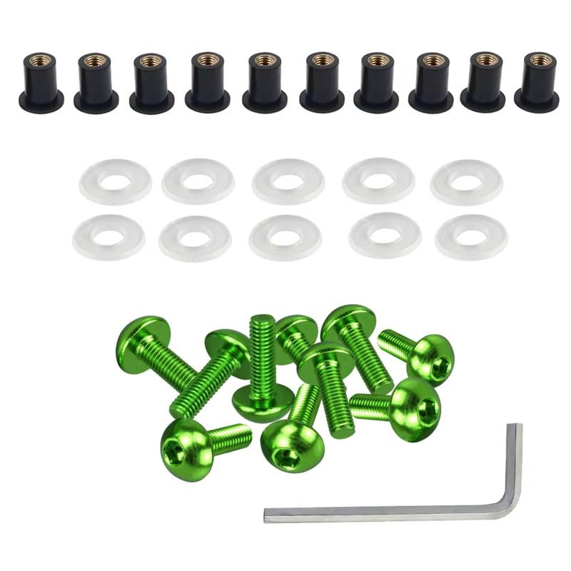 Motorrad Schrauben Kompatibel Mit Aprilia Motorrad-Windschutzscheibenhalterung Wellnuts-Schrauben 5 Mm Motorrad-Windschutzscheiben-Schraube, Motorrad-Verkleidungsschrauben Schrauben-Set Mutter(Green) von CHEFRU