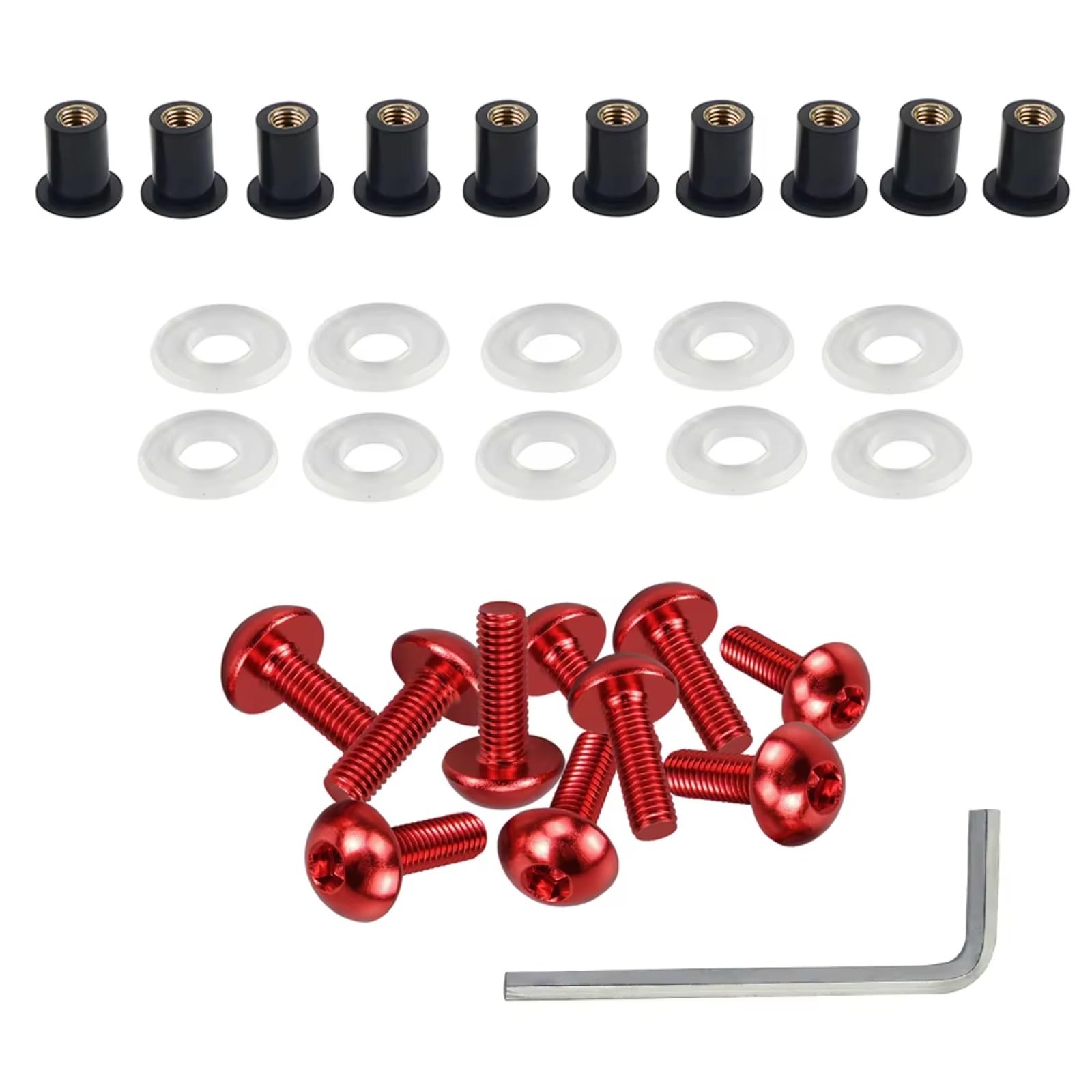 Motorrad Schrauben Kompatibel Mit Aprilia Motorrad-Windschutzscheibenhalterung Wellnuts-Schrauben 5 Mm Motorrad-Windschutzscheiben-Schraube, Motorrad-Verkleidungsschrauben Schrauben-Set Mutter(Red) von CHEFRU