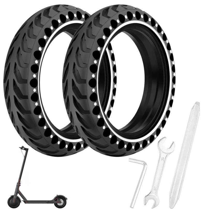 Scooter Reifen, E Scooter Reifen, Solid Tyres Compatible with Xiaomi Pro 2 / M365 / M365 Pro / 1S / Essential, 8 1/2 x 2 Ersatz-Vollgummireifen, kompatibel mit 8,5-Zoll-Scooter Reifen (Weiß) von CHEKUBAO