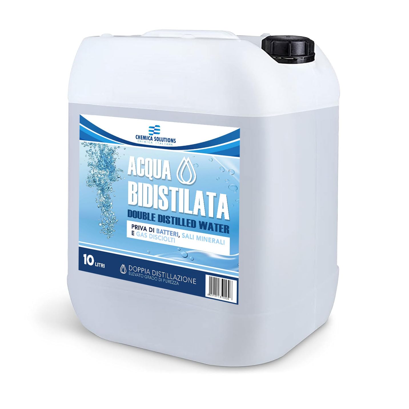 CHEMICA SOLUTIONS Bidestilliertes Wasser für industrielle und klinische Anwendungen, 10 Liter, zweimal destilliert, deineralisiert, hergestellt in Italien von CHEMICA SOLUTIONS