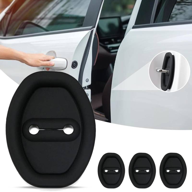 4 Stück Car Silicone Door Latch Protective Cover, Schutz für Türverriegelung Auto, Leise Stoßdämpfer-Pads Silikon Türschloss Schutz, Universal Auto Türschloss Abdeckung Schutz Auto Dekor (Schwarz) von CHENRI