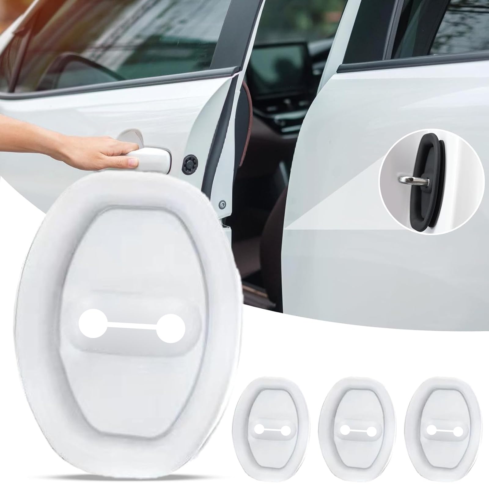 4 Stück Car Silicone Door Latch Protective Cover, Schutz für Türverriegelung Auto, Leise Stoßdämpfer-Pads Silikon Türschloss Schutz, Universal Auto Türschloss Abdeckung Schutz Auto Dekor (Weiß) von CHENRI