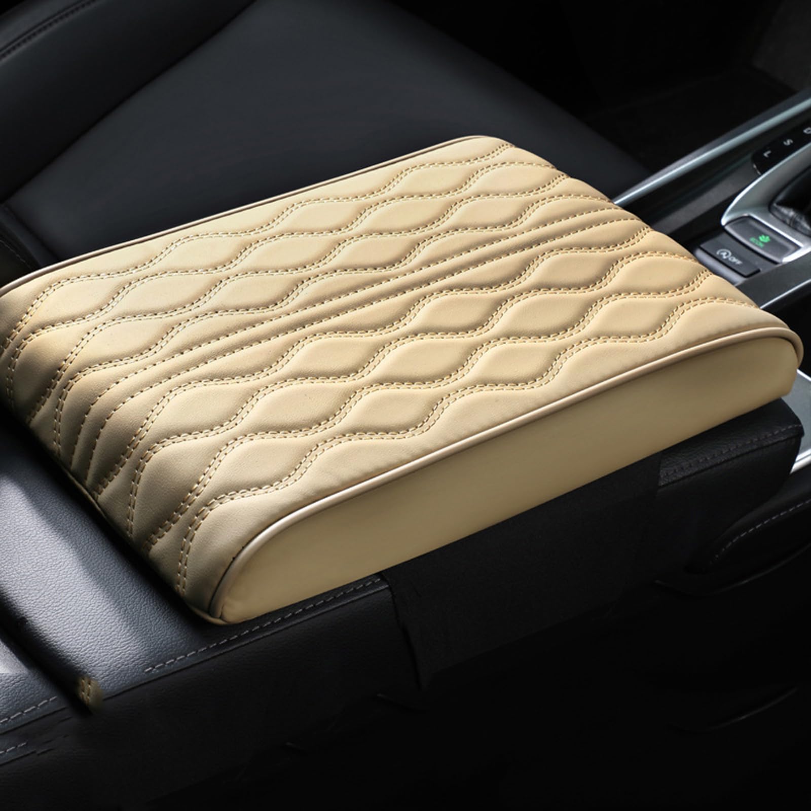 Memory Cotton Car Armrest Box Pad Universal Style, Mittelarmlehne Polster, Auto-Armlehnenkissen aus Leder, Mittelarmlehne Abdeckung, Mittelkonsole Auto Armlehnenschoner für meisten Autos (Beige) von CHENRI