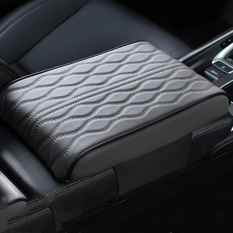 Memory Cotton Car Armrest Box Pad Universal Style, Mittelarmlehne Polster, Auto-Armlehnenkissen aus Leder, Mittelarmlehne Abdeckung, Mittelkonsole Auto Armlehnenschoner für meisten Autos (Grau) von CHENRI