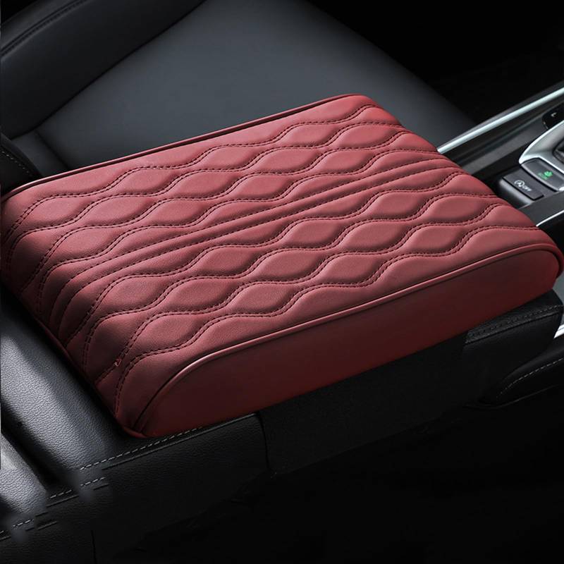 Memory Cotton Car Armrest Box Pad Universal Style, Mittelarmlehne Polster, Auto-Armlehnenkissen aus Leder, Mittelarmlehne Abdeckung, Mittelkonsole Auto Armlehnenschoner für meisten Autos (Rot) von CHENRI