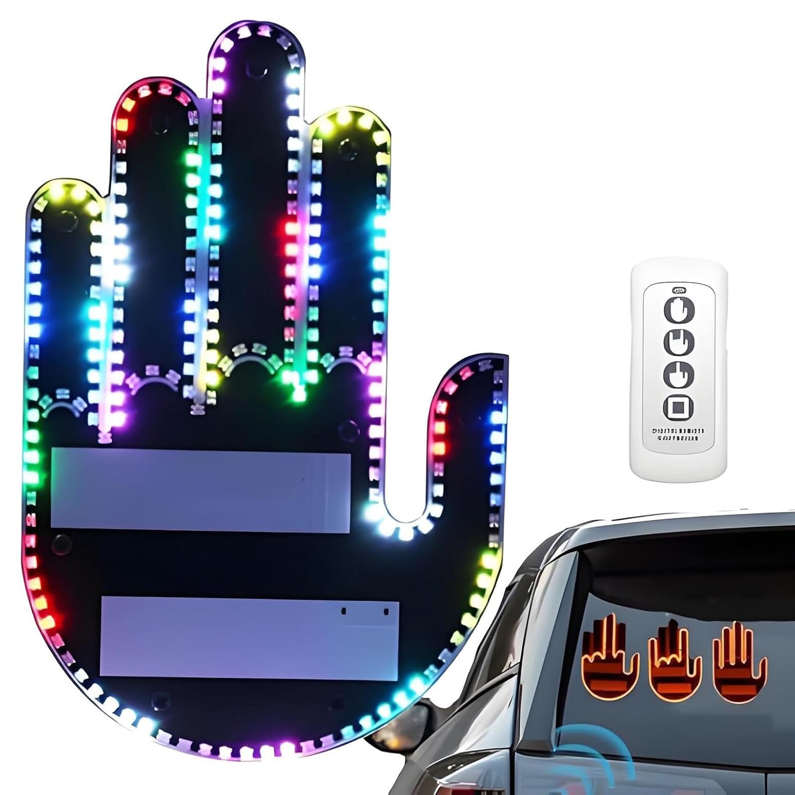 Road Mate Finger, Fingerlicht Auto, Lustige Geste Finger Licht für Auto, Auto Finger Licht Hand Geste Zeichen mit 3 Gesten Fernbedienung, Innenbeleuchtung Auto für Herren, Damen, Autofahrer (Bunte) von CHENRI