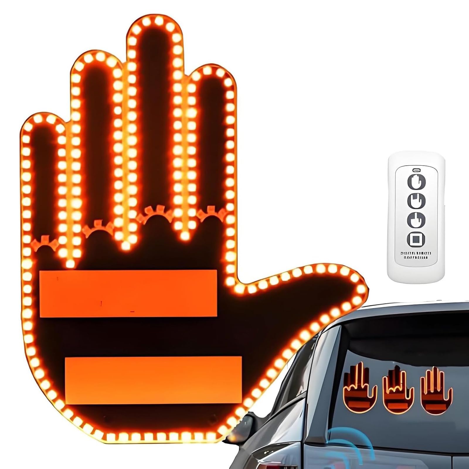 Road Mate Finger, Fingerlicht Auto, Lustige Geste Finger Licht für Auto, Auto Finger Licht Hand Geste Zeichen mit 3 Gesten Fernbedienung, Innenbeleuchtung Auto für Herren, Damen, Autofahrer (Herren) von CHENRI